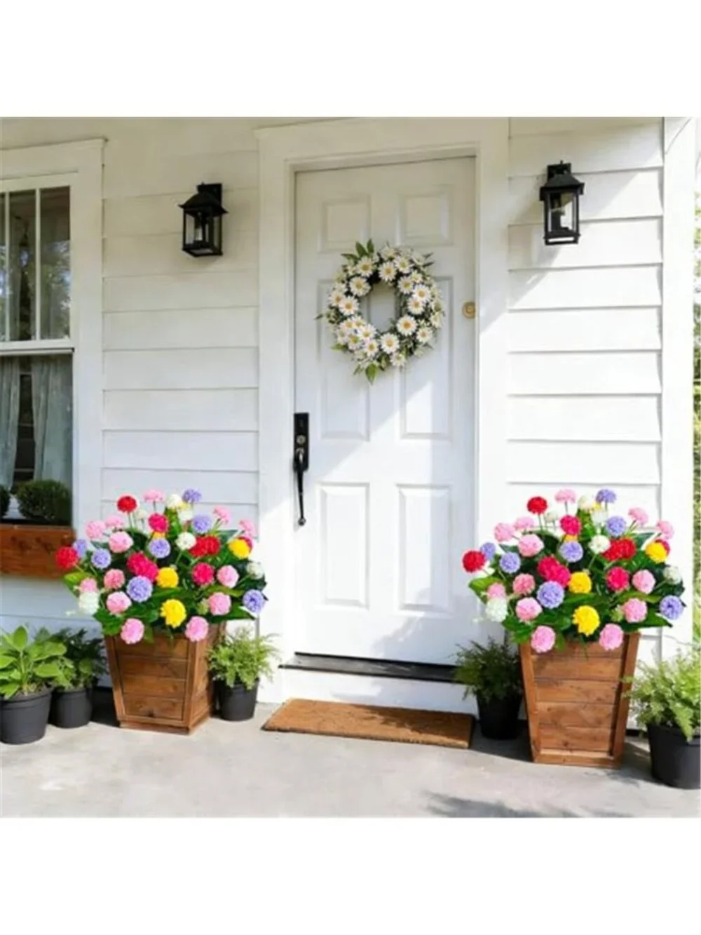 10Pcs Artificial Mums Flowers UV Resistant Outdoor Faux Plants Weatherproof
